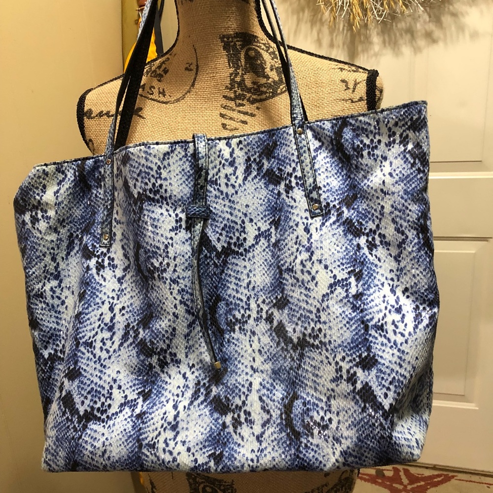 WHBM blue snakeskin patterned tote